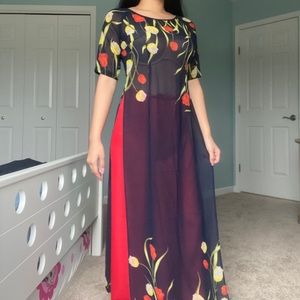 vietnamese ao dai dress floral formal maxi gown